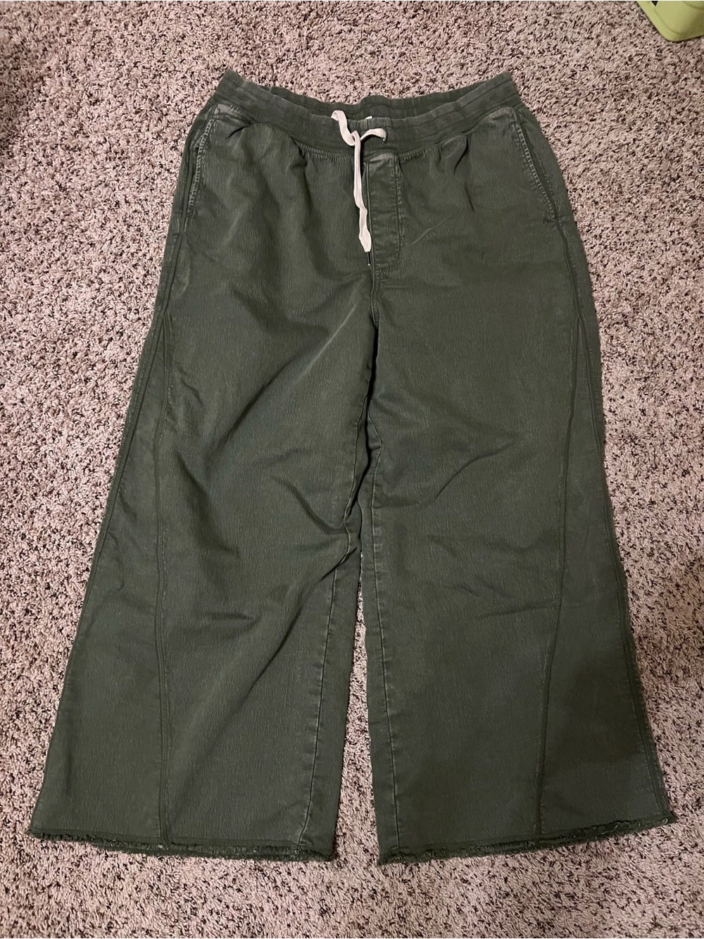 Aerie Wide Leg Drawstring Pants in Olive Green